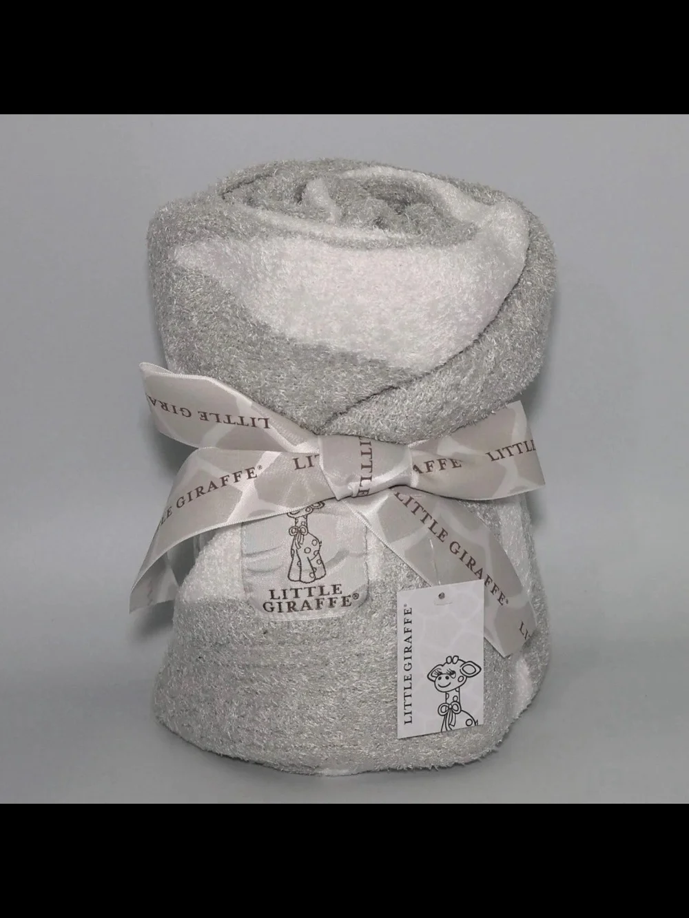 Little Giraffe Dolce Love Silver-Gray Plush Baby Blanket with Satin Border